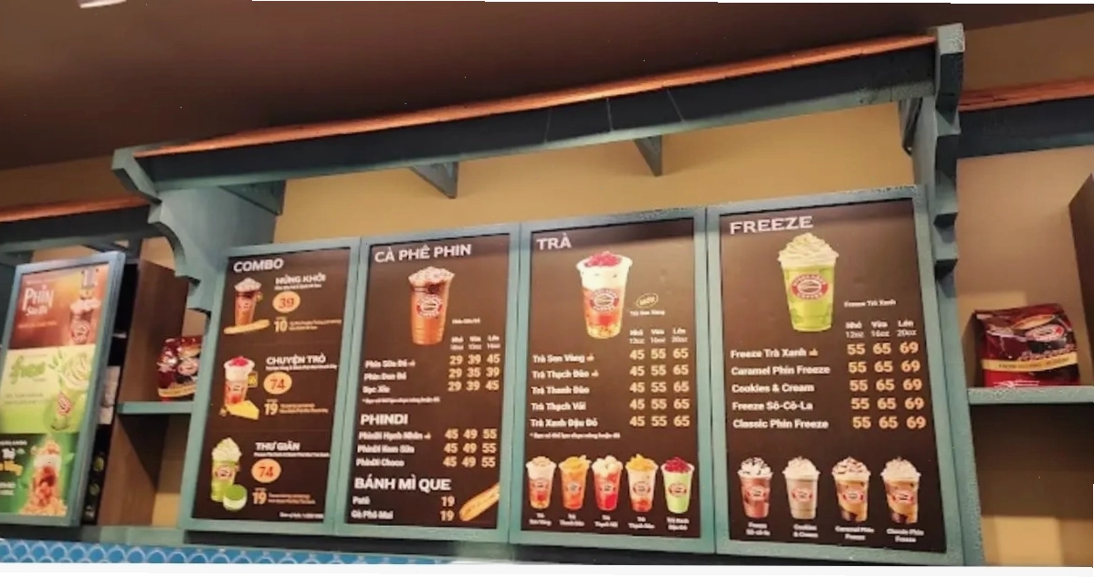 Menu đa dạng của Highlands Coffee