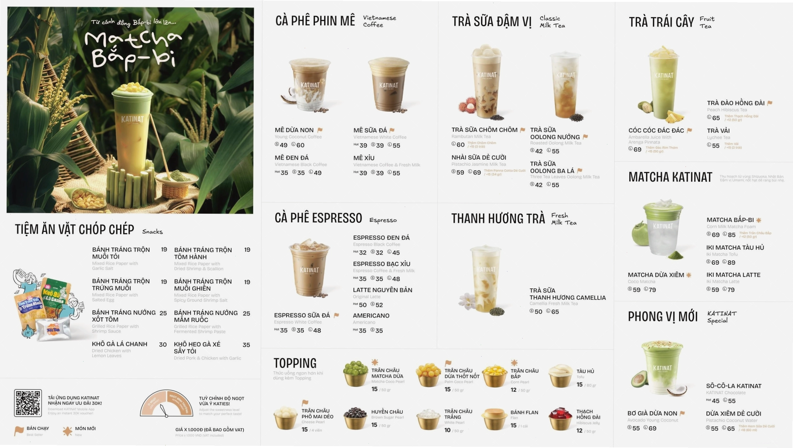 Menu đa dạng của Katinat Saigon Kafe