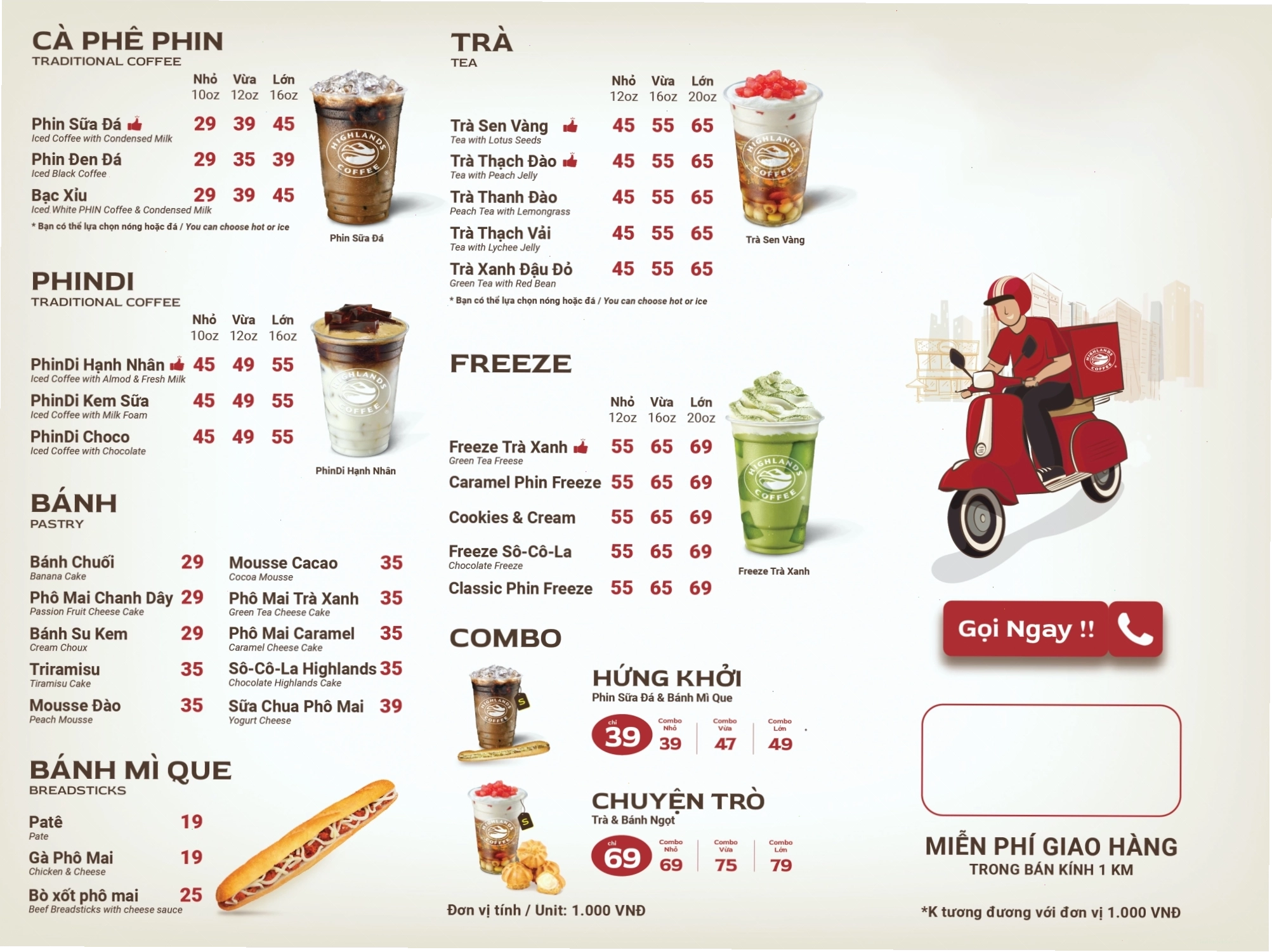 Menu Highlands Coffee cập nhật các món mới và giá bán