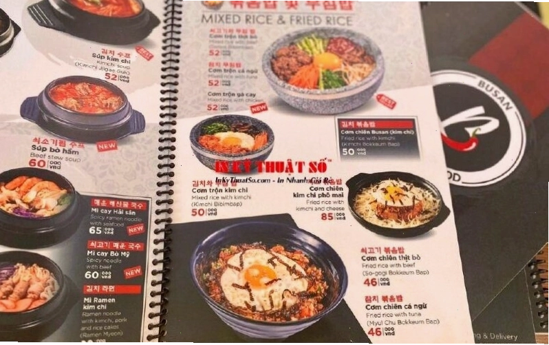 Menu món Hàn của nhà hàng Busan