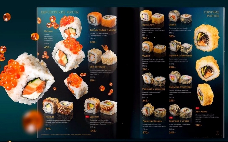 Menu nhà hàng Nhật Bản với hình ảnh món ăn tươi ngon, thu hút
