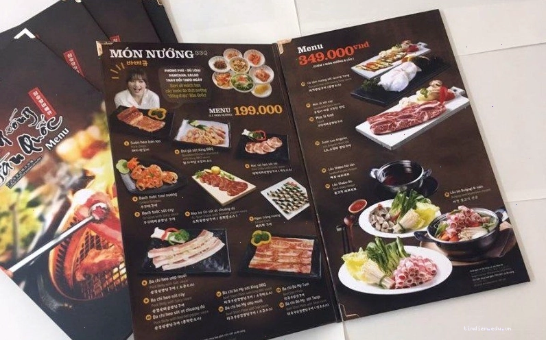 Menu nhà hàng nướng Hàn Quốc đơn giản