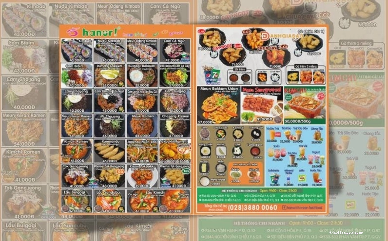 Menu tập trung vào tất cả món ăn của nhà hàng