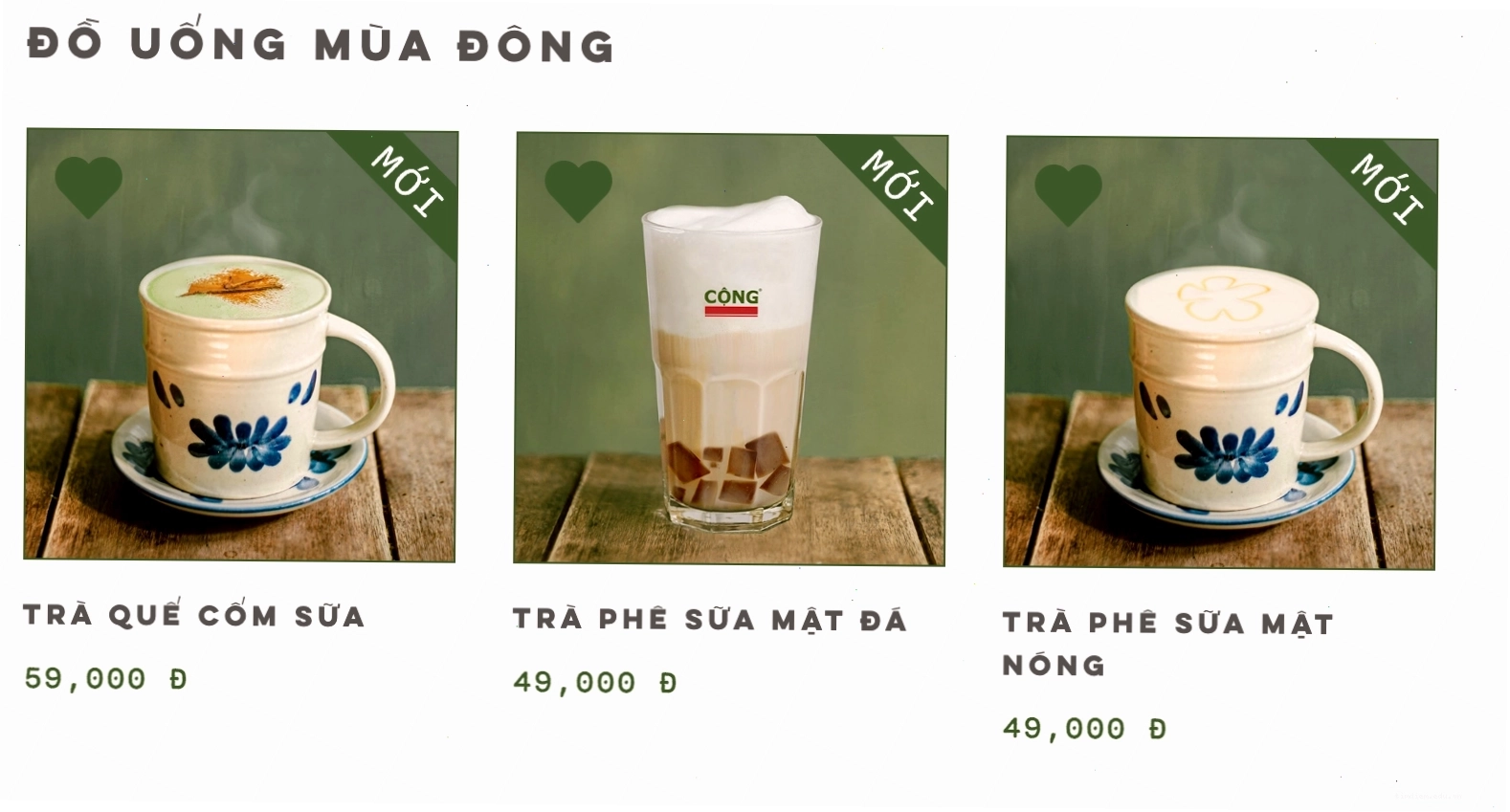 Menu tổng hợp của Cộng Cà Phê