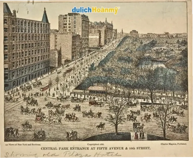 Minh họa lịch sử công viên Central Park với cảnh quan xanh mát