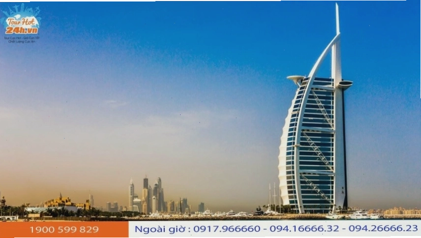 Một góc nhìn cận cảnh kiến trúc ấn tượng của khách sạn Burj Al Arab