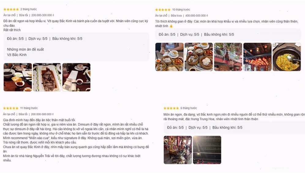 Một số đánh giá nhận xét về nhà hàng trên Google Maps