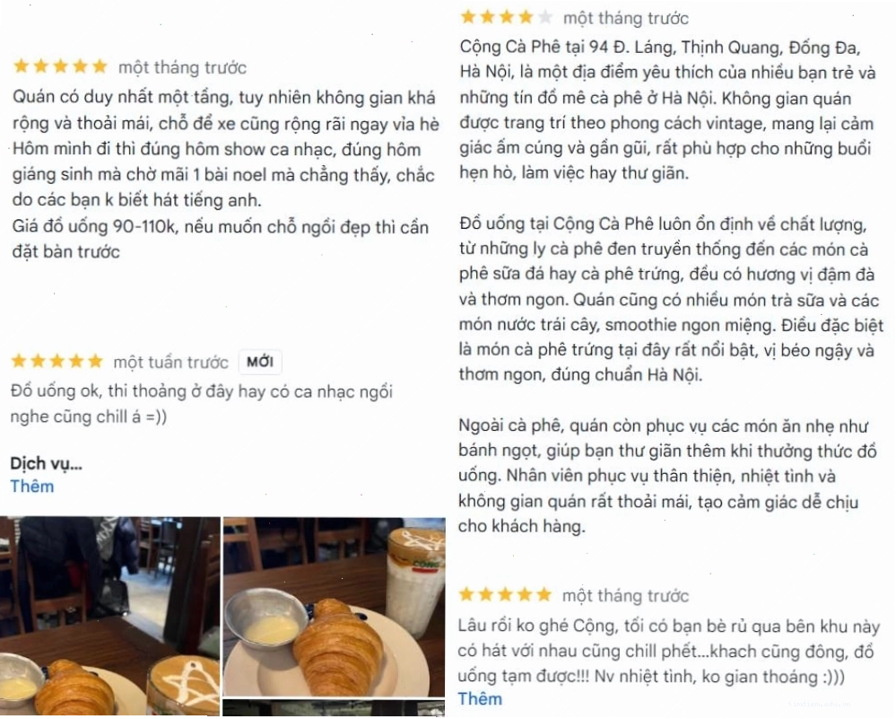 Một vài đánh giá từ thực khách từng ghé Cộng Cafe Ngã Tư Sở