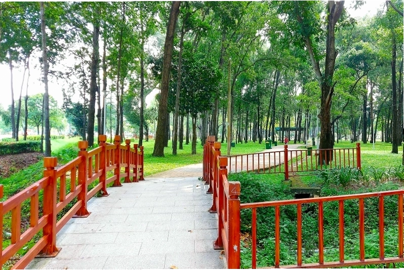 Người dân tập thể dục, đi dạo trong không gian xanh của Công Viên Gia Định