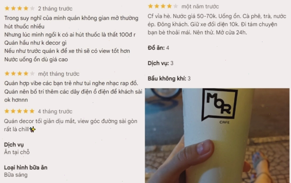 Những đánh giá tích cực về MOR CAFE