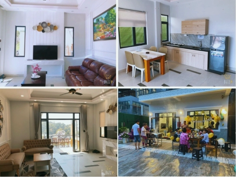 Nội thất Homestay Hoàng Diệu Đà Lạt, không gian phòng khách và bếp