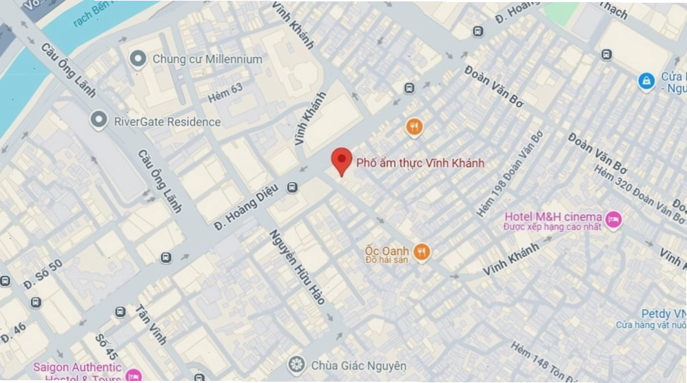 Phố ẩm thực Vĩnh Khánh gần Công viên Khánh Hội