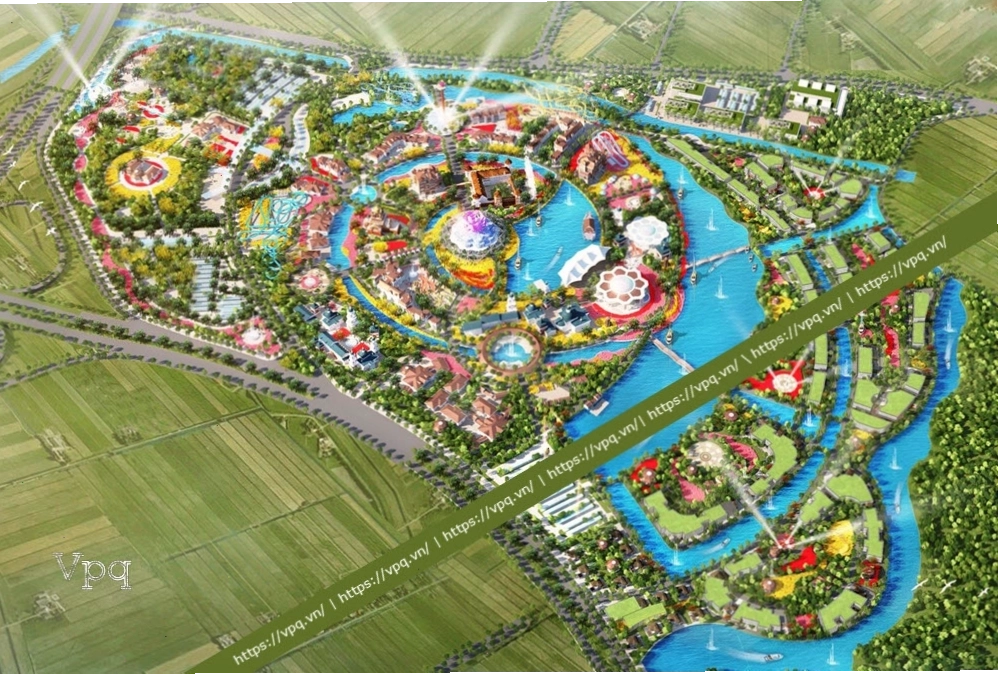 Phối cảnh tổng thể Công viên Kim Quy Sun World Hà Nội nhìn từ trên cao