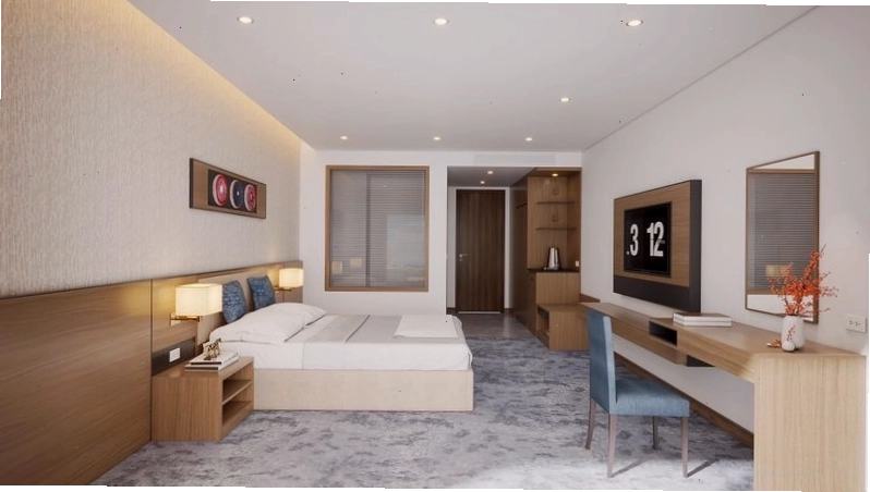 Phòng Deluxe King tại Mường Thanh Luxury Điện Biên với tầm nhìn thoáng đãng