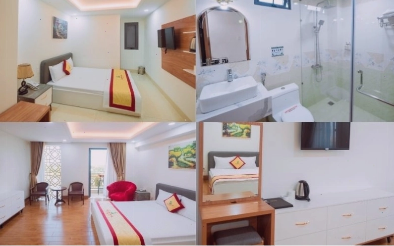 Phòng nghỉ được bài trí tinh tế với ánh sáng dịu nhẹ, tạo nên một không gian ấm áp và sang trọng