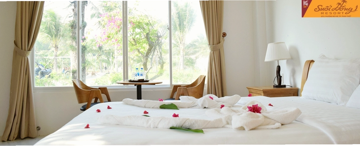 Phòng nghỉ tiện nghi tại Suối Hồng Resort
