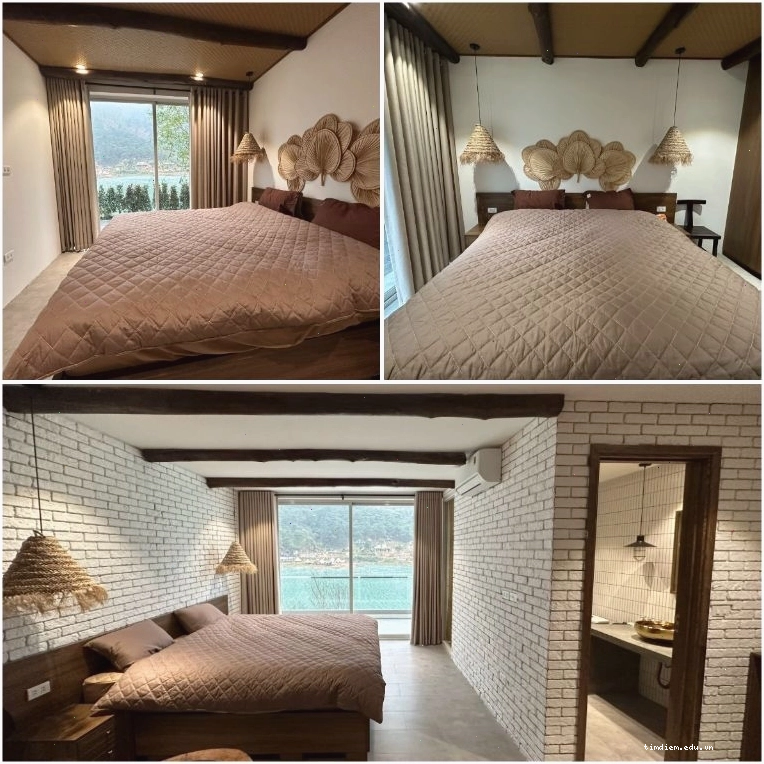 Phòng ngủ tại Thở Homestay Hồ Đồng Đò với phong cách trầm ấm