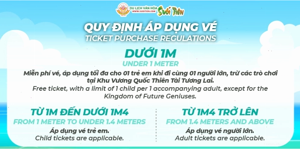 Quy định áp dụng giá vé với du khách khi đến Khu du lịch Suối Tiên