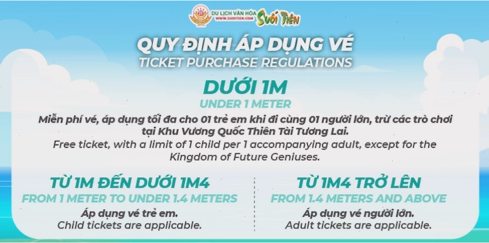 Quy định về giá vé tại Khu Du Lịch Suối Tiên áp dụng cho du khách