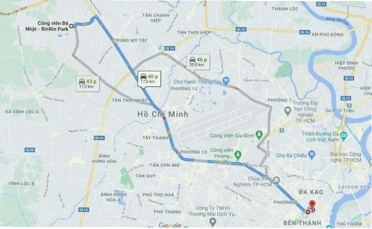 Sơ đồ chỉ dẫn đường đi đến công viên cá koi RinRin Park Hóc Môn