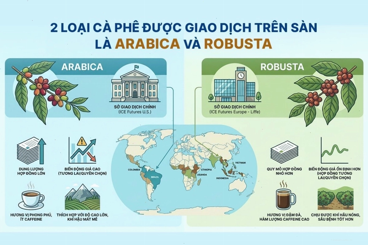 So sánh đặc điểm cà phê Robusta và Arabica giao dịch trên sàn
