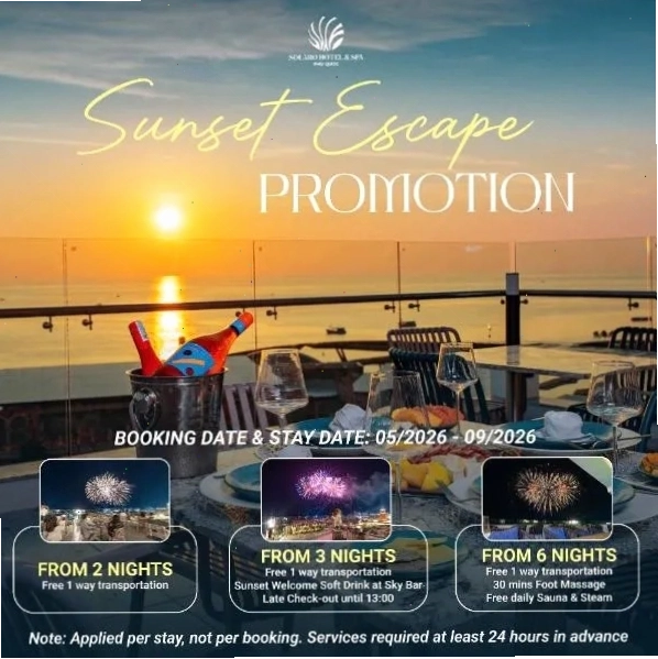 Solaro Hotel & Spa Phu Quoc với tầm nhìn biển và pháo hoa