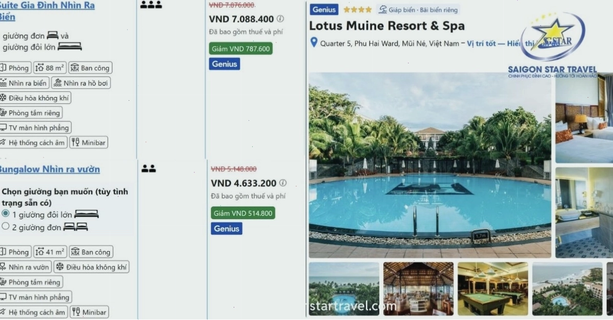 Thông tin giá phòng tại Lotus Village Resort Mũi Né