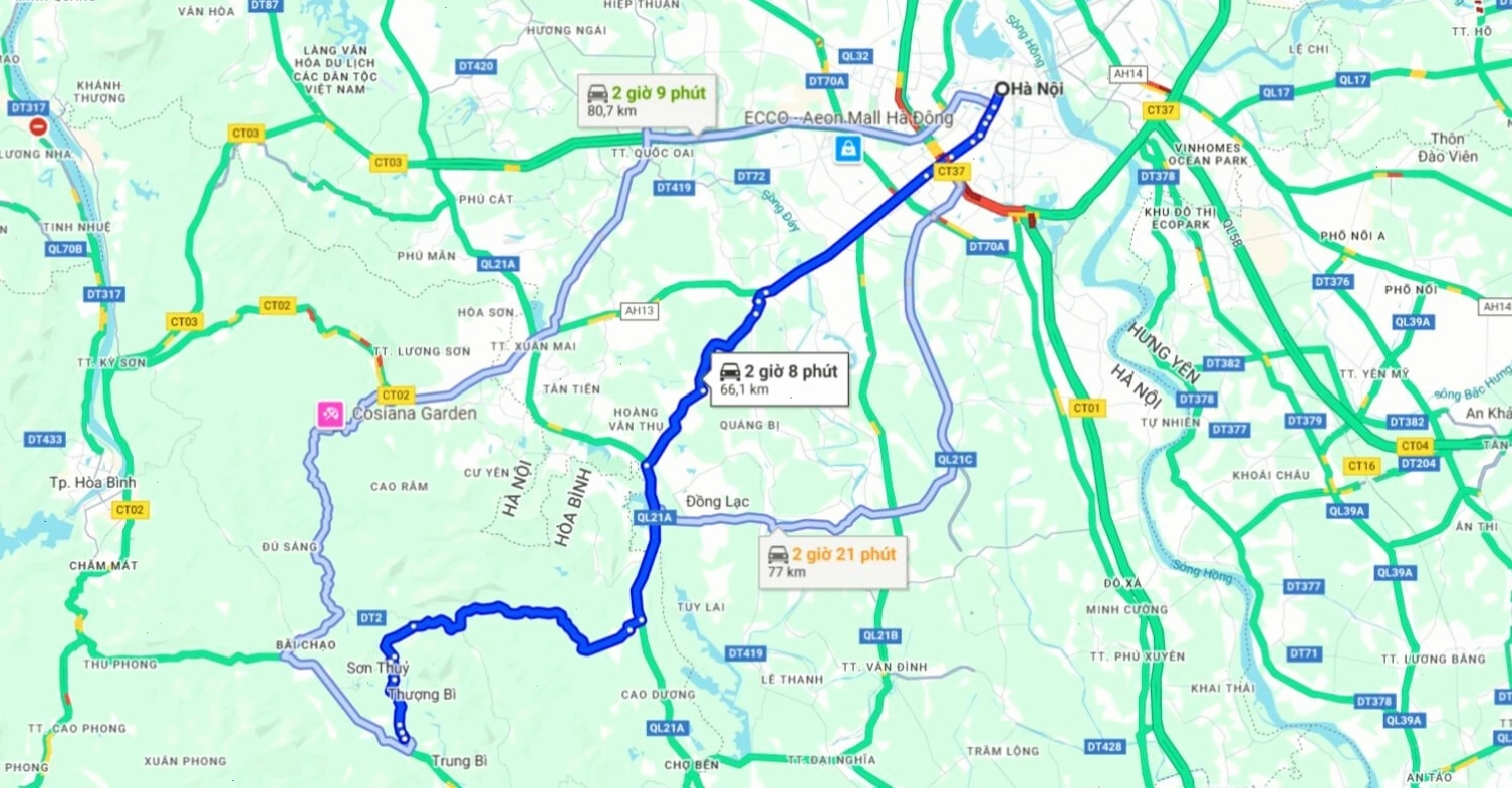 Thủ đô Hà Nội cách suối nước nóng Kim Bôi khoảng 66km