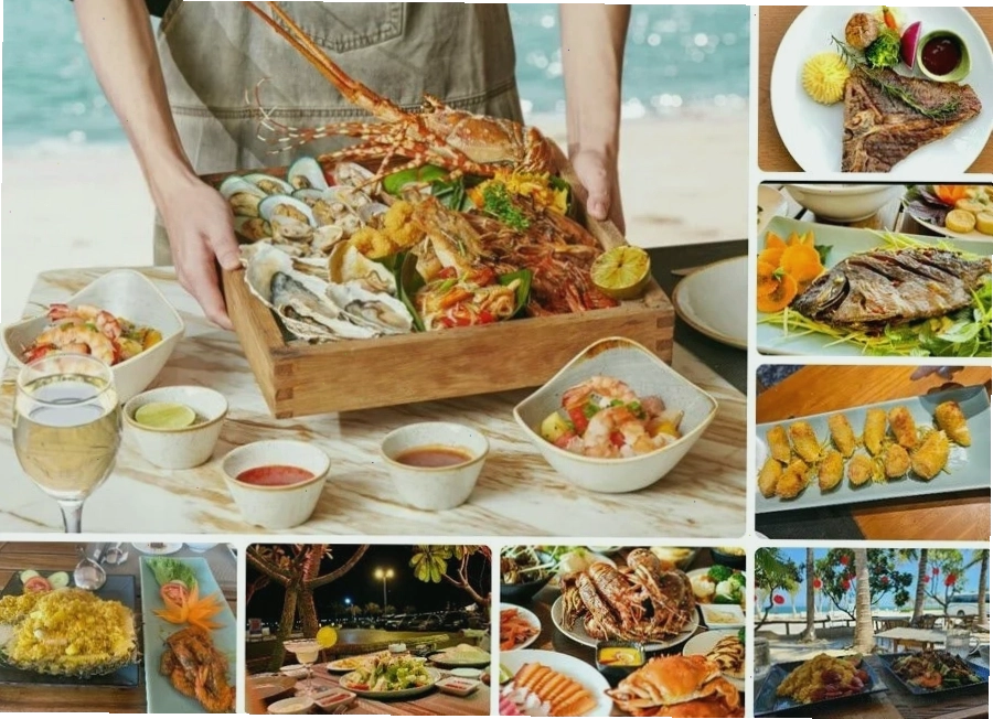 Thực đơn đa dạng tại nhà hàng Bốn Mùa, bao gồm hải sản và đặc sản địa phương
