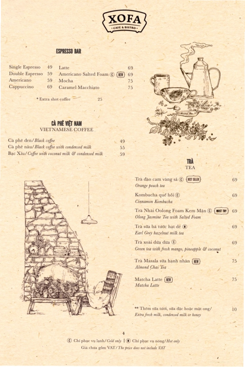 Thực đơn đồ uống đa dạng của Xofa Cafe