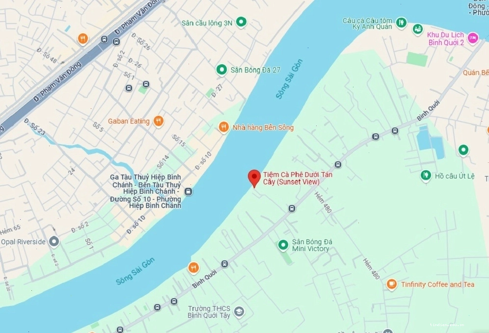 Tiệm Cà Phê Dưới Tán Cây nằm trên một con phố nhỏ quận Bình Thạch, TP Hồ Chí Minh