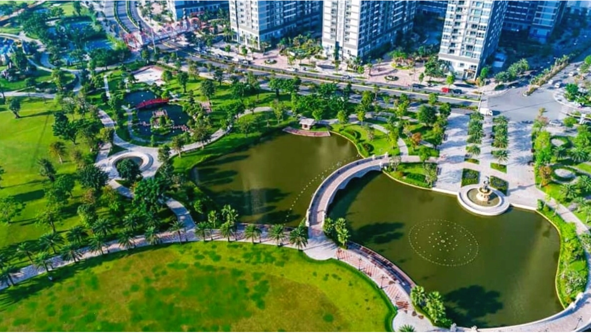 Toàn cảnh Công viên Landmark 81 nhìn từ trên cao với không gian xanh mát bao quanh