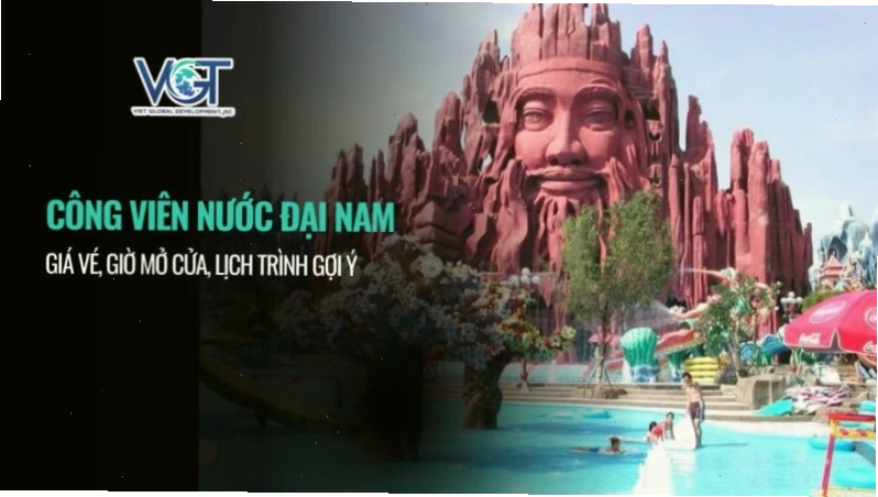 Toàn cảnh Công viên Nước Đại Nam với làn nước xanh mát và các trò chơi hấp dẫn