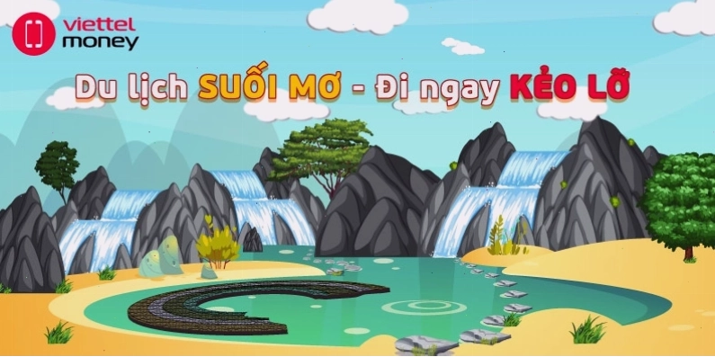 Toàn cảnh khu du lịch Suối Mơ với hồ nước trong xanh và cây cối bao quanh
