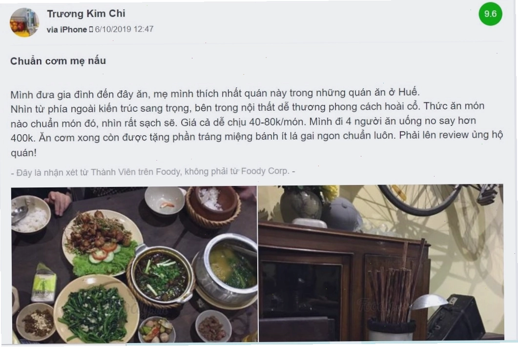 Tổng thể không gian và món ăn tại nhà hàng Chạn Huế