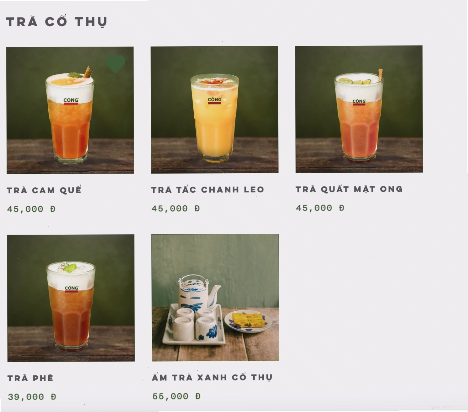 Trà cổ thụ độc đáo trong menu Cộng Cà Phê