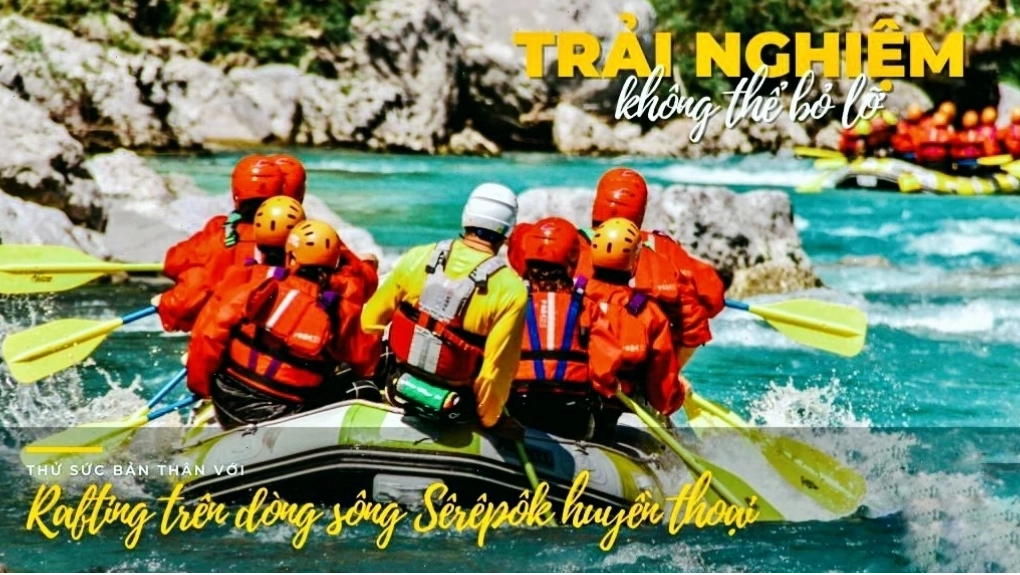 Trải nghiệm rafting trên dòng sông Sêrêpok, một hoạt động hấp dẫn gần hang động Chư Bluk