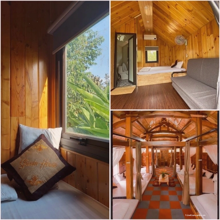 View hồ Đồng Đò tuyệt đẹp nhìn từ phòng ngủ có cửa kính lớn tại một homestay ven hồ