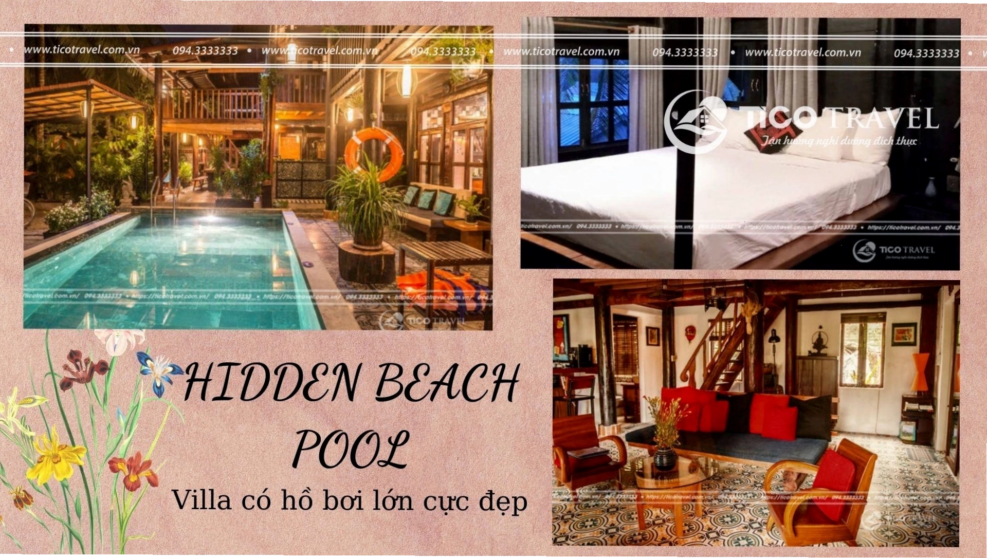 Villa Hội An Hidden Beach Pool với hồ bơi riêng và không gian xanh mát